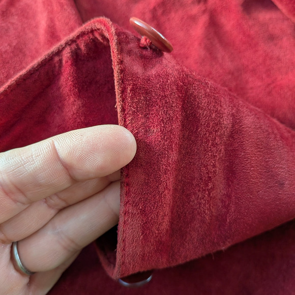 Y2K Suede Jacket PM Red Button Leather Button Collar Baddie Classic Fall Nyc - Picture 7 of 7